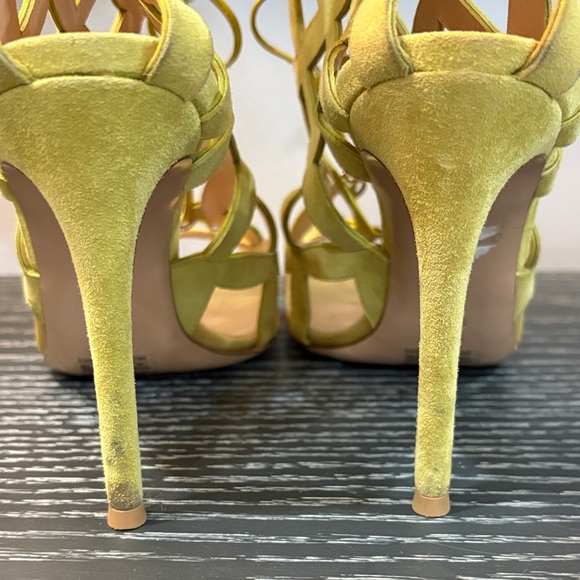 Gianvito Rossi Lime Suede Lace-Up High Heel Sandals - Picture 2 of 4